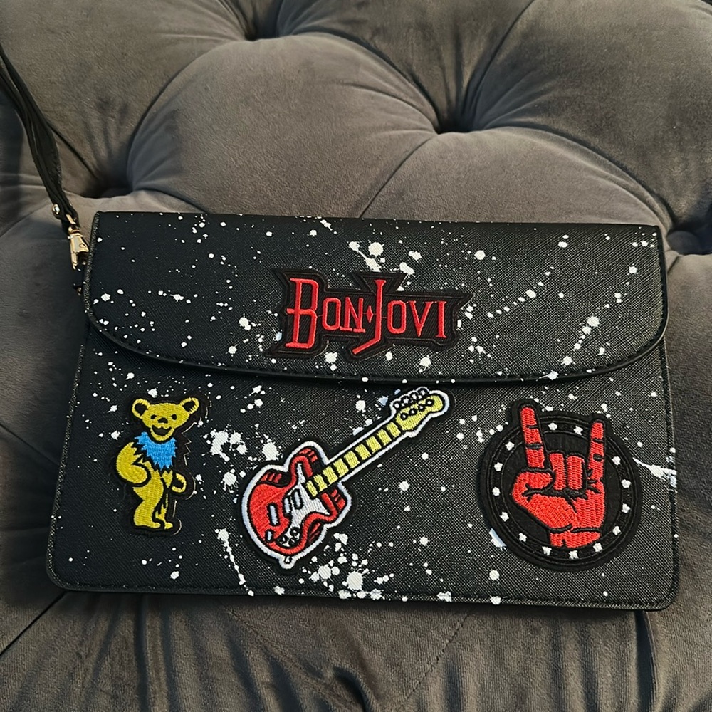 Cool rocker black wristlet w patches
